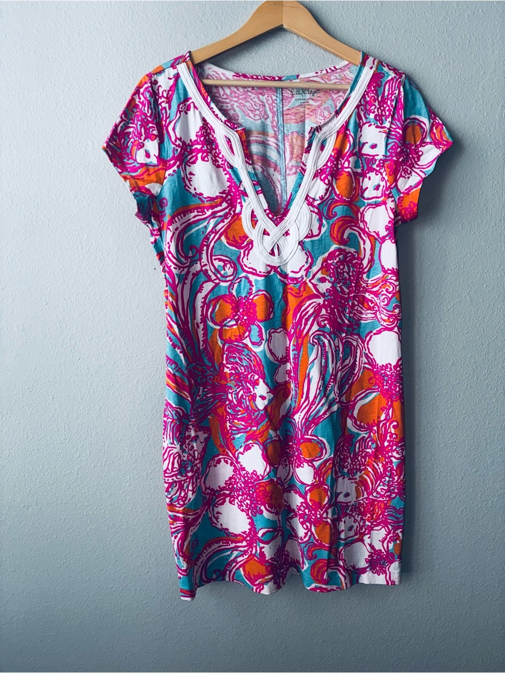 Lilly Pulitzer Brewster Pink Orange Teal Blue Floral T shirt dress Sz XL